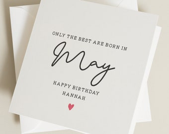 Simple Personalised Birthday Card, May Birthday Card, Funny Birthday Card For Her, For Friend, Birthday Gift To Him, Birthday Month Card