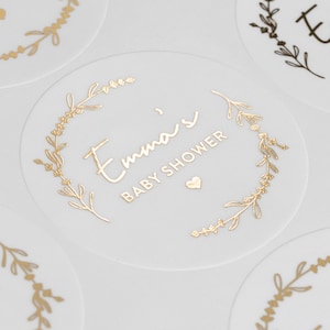 Personalised Baby shower Stickers, Foiled Baby Stickers For Decoration and Favours in Silver, Gold, Rose Gold, Custom Stickers 37mm (ST163)