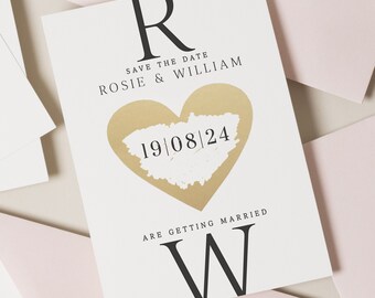 Love Heart Save The Date Card, Modern Scratch Off Save The Date Cards, Minimalist Wedding Save Our Date Scratch Cards, With Envelopes