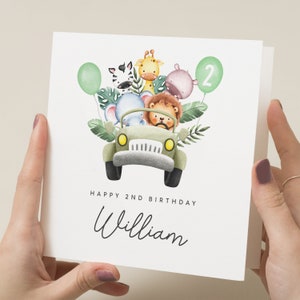 2e carte d'anniversaire animal pour garçon, carte d'anniversaire Safari pour petit-fils, carte de 2e anniversaire neveu mignon, 2e anniversaire, carte de camion Safari mignon