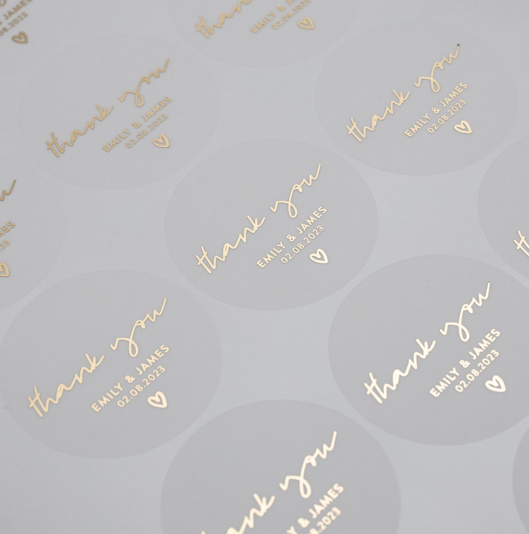 Gold Foil Thank You Wedding Stickers, Round Clear Wedding Stickers ...