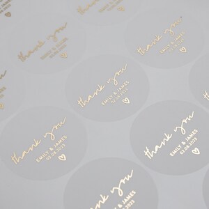 Gold Foil Thank You Wedding Stickers, Round Clear Wedding Stickers, Wedding Event Stickers, Real Foil Wedding Stickers, 37mm ST023