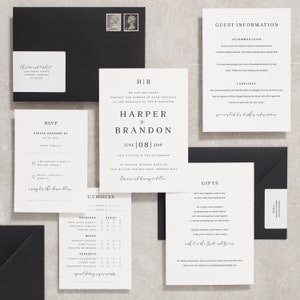 Minimal Wedding Invitations, Classic Black and White Wedding Invites with RSVP, Simple Wedding Invitation Set 'Harper' SAMPLE
