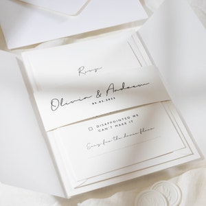 Simple Vellum Wedding Invitation Set, Personalised Elegant Wedding Invitation with Bellyband, RSVP, Wax Seal & Vellum Wrap 'Olivia' SAMPLE image 7