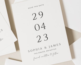 Moderne Save Our Date Hochzeit, Minimalistische Save The Date Karten, Einfache Save The Dates, Hochzeitskarten mit Umschlägen, Typografie Save The Date