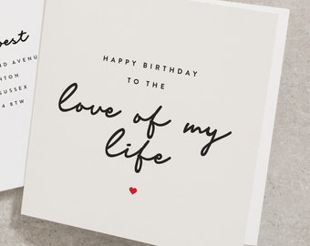 Carte d'anniversaire L'amour de ma vie, carte de joyeux anniversaire pour mari, carte d'anniversaire pour femme, carte d'anniversaire spéciale pour partenaire BC1079