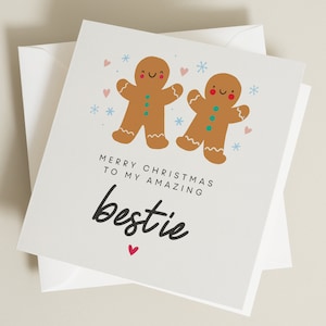 Personalised Bestie Christmas Card, Best Friend Christmas Card, Gingerbread Man Christmas Card, Merry Christmas Card to my Best Friend