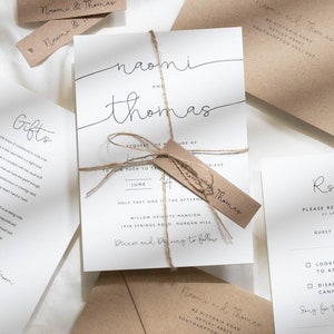 Rustic Wedding Invitation Set with Twine, Kraft Wedding Invitations with Personalised Tags, Woodland Wedding Invitation Suite 'Naomi' SAMPLE image 2