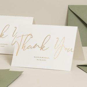 Thank You Wedding Cards Gold Foil, Foil Wedding Favour Thank You Cards, Wedding Guest Cards, Real Foil Thank You Cards With Envelopes