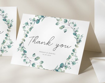 Floral Wedding Thank You Card With Envelopes, Botanical Wedding Thank You Card, Simple Wedding Guest Thank You Card 'Megan'