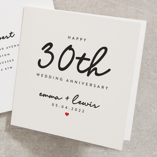 Personalised 30th Wedding Anniversary Card, Happy 30th Wedding Anniversary Card For Husband, Happy 30th Anniversary Card AN116