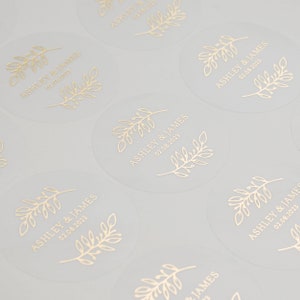 Personalised Wedding Envelope Seals, Real Foil, Leaf Stickers, Rustic Stickers, Wedding Stickers For Envelopes, Foil, 37mm, ST034