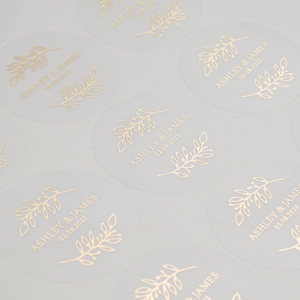 Personalised Wedding Envelope Seals, Real Foil, Leaf Stickers, Rustic Stickers, Wedding Stickers For Envelopes, Foil, 37mm, ST034