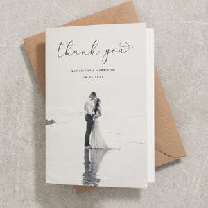 Wedding Thank You Card With Photo, Thank You Wedding Card, Folded Thank You Card, Simple Wedding Thank You Cards With Envelope 'Samantha'