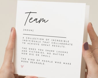 Work Team Appreciation Card, Team Definitation Card, Thank You Boss Card, Card For Work, Team Gift, Good Luck Card, Leaving Job Gift Team