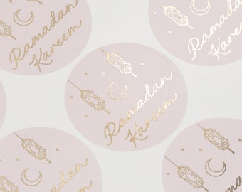 Eid Ramadan, Foil Mubarak Sticker In Gold, Silver or Rose Gold, Simple Foil Mubarak Sticker, Gift Bag, Favour Bag Sticker, Pink Sticker