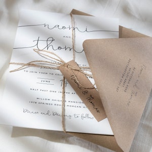 Rustic Wedding Invitation Set with Twine, Kraft Wedding Invitations with Personalised Tags, Woodland Wedding Invitation Suite 'Naomi' SAMPLE image 3