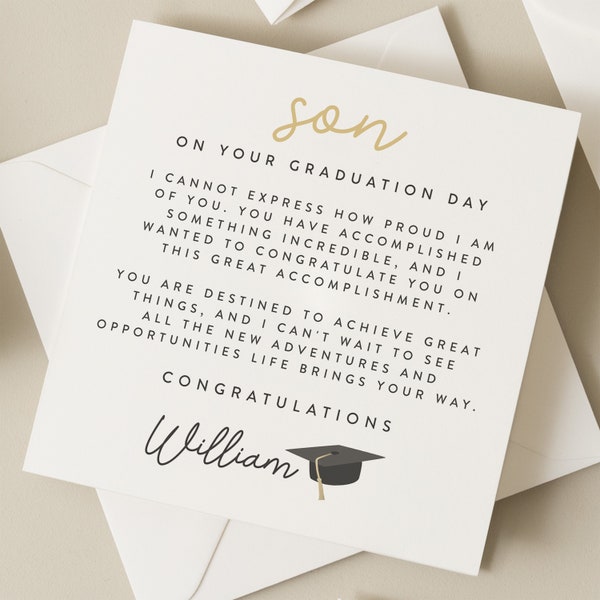 Son Graduation Card, Graduation Gift, Graduation Poem, Congratulations On Your Graduation Card, Proud Of You Card