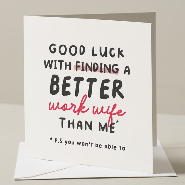 Funny Leaving Card For Colleague, Coworker New Job Good Luck Card, To My Work Wife, Work Friend Leaving Card, Joke Card For Friend