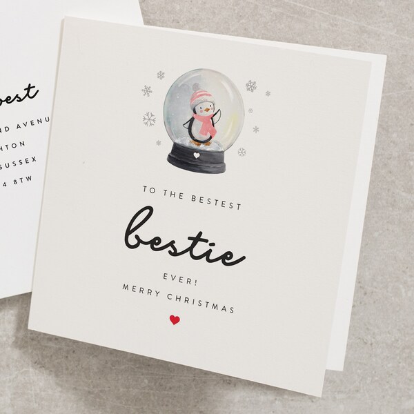 Bestie Christmas Card, Xmas Card to my Best Friend, Christmas Card for My Friend, Penguin Christmas Card for my BFF CC479