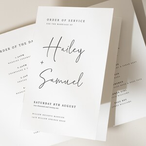 Calligraphy Order Of Service Booklet, Modern Order Of The Day Booklets, Simple Wedding Service Program 'Hailey'