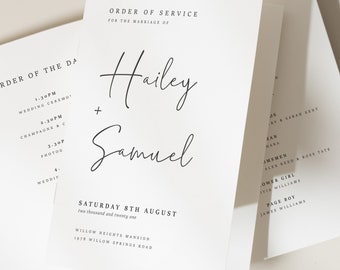 Calligraphy Order Of Service Booklet, Modern Order Of The Day Booklets, Simple Wedding Service Program 'Hailey'