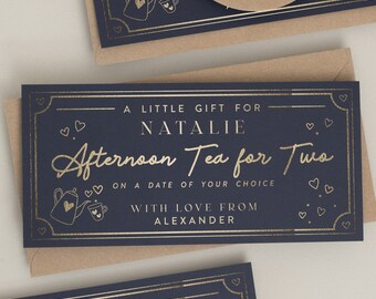 Gift Voucher, Afternoon Tea Voucher, Personalised Afternoon Tea Ticket, Gold Foil Gift Voucher, Gift For Her, Gift Voucher, Birthday Voucher