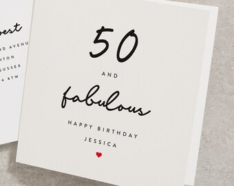 50 And Fabulous, Happy Birthday, Any Name, 50th Birthday For Mum, Sister, Aunty, Daughter, Wife, For Her, 50th, 50 Birthday Card BC588
