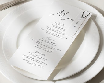 Personalised Wedding Menu, Simple Menu With Guest Name Card, Minimalistic Menu Cards For Wedding Reception, Modern Food Menu Cards 'Mary'