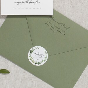 Greenery Wedding Invitation Set Green Leaf Leaves Wedding Invitations Invites Foliage Printed, Olive Green 'Alethea' SAMPLE image 5