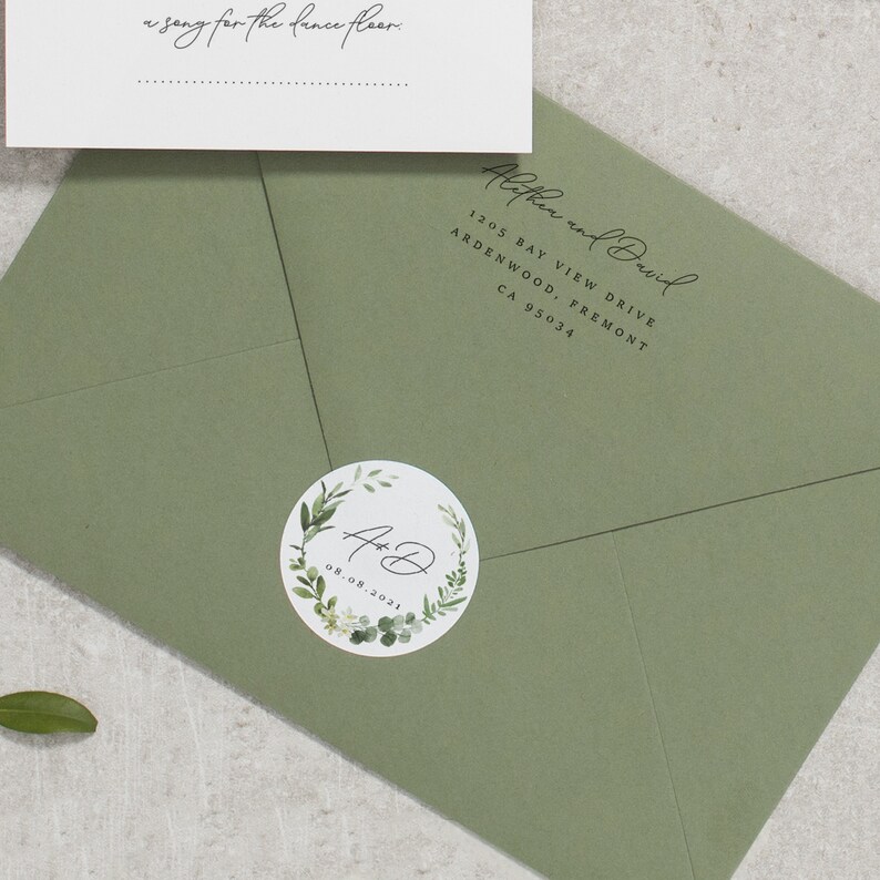 Greenery Wedding Invitation Set Green Leaf Leaves Wedding Invitations Invites Foliage Printed, Olive Green 'Alethea' SAMPLE image 5