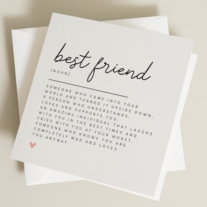 Best Friend Card, Friend Card, Best Friend Birthday Card, Definition Card, Card For Best Friend, Best Friend Thank You Card, Friendship Card