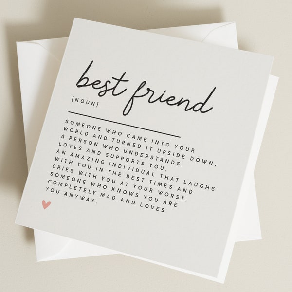 Best Friend Card, Friend Card, Best Friend Birthday Card, Definition Card, Card For Best Friend, Best Friend Thank You Card, Friendship Card