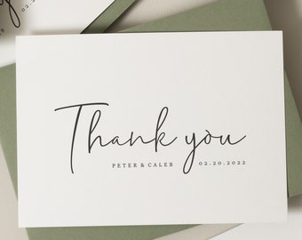 Simple Wedding Thank You Card With Envelopes, Wedding Thank You Postcards, Wedding Thankyou Cards, Simple Wedding Cards 'Hailey'