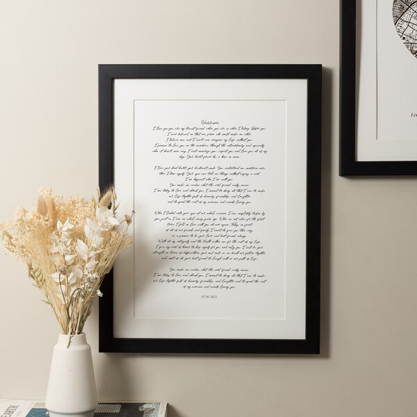 Personalised Wall Print, Custom Lyric Custom Quote Print, New Home Gift, Framed Wedding Vows Print, Framed Home Quote, Personalised Wall Art