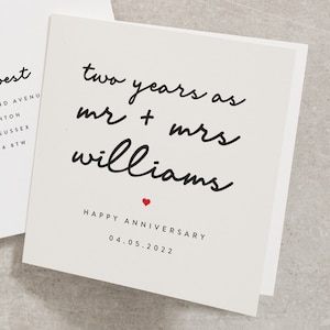 Two Years Anniversary As Mr and Mrs Card, 2nd Anniversary Card For Husband, Wife 2nd Anniversary Card With Personalisation AN132