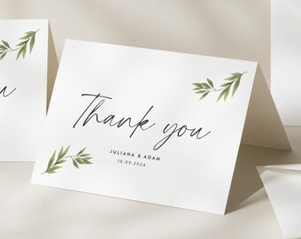 Botanical Wedding Thank You Card, Greenery Wedding Thank You Card With Envelopes, Simple Wedding Guest Thank You Card 'Madeleine'