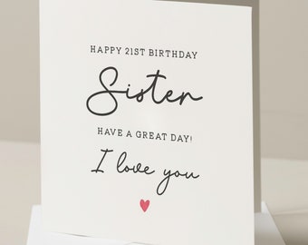 Birthday Card For Sister, 21st Birthday Gift For Sister, 21st Birthday Sister Card, Twenty First Card For Sister, Sister Birthday Gift