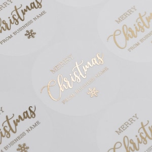 Personalised Merry Christmas Stickers For Small Business, Foil Christmas Business Labels, Gold, Rose Gold, Round Stickers 51mm ST117