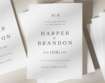 Simple Save The Date Cards, Minimalist Save Our Date Cards, Modern Save Our Date Wedding, Wedding Cards With Envelopes 'Harper'