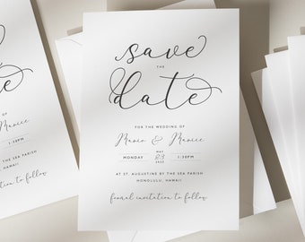 Einfache Save The Dates, Personalisierte Save Our Date, Save The Date, Hochzeit, Modern Save The Date, Kalligraphie Hochzeitspostkarte 'Samantha'