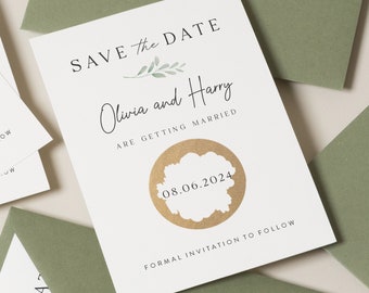 Greenery Save The Date Cards, Minimalistic Save The Date Scratch Off Cards, Unique Wedding Save Our Date Cards, Engagement Announcement Card