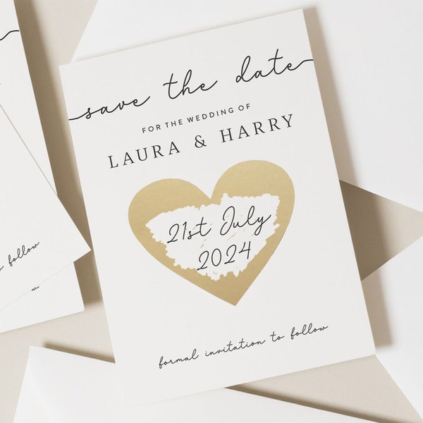 Heart Save The Date Scratch Card, Scratch Off Save The Date Cards, Classic Wedding Save Our Date Cards, Engagement Announcement Card