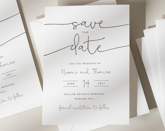 Modern Save the Date Cards, Script Wedding Save the Date Card, Elegant Typography Save the Dates Stylish 'Naomi'