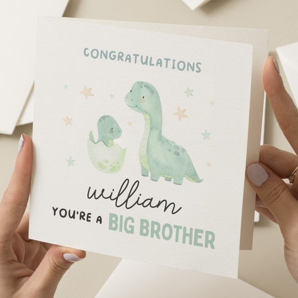 Congratulations You're Big Brother Card For Him, Dinosaur Little Brother Card, New Baby Card, Personalised New Sibling Card, For Grandson