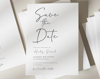 Minimalist Save The Date Cards, Simple Save The Dates, Modern Save Our Date Wedding, Wedding Cards With Envelopes 'Hailey'
