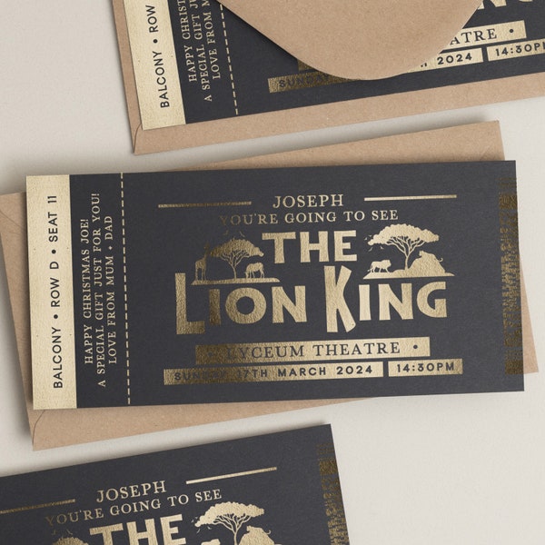 Personalisiertes Musicaltheaterticket, The Lion King Musical Ticket, Erinnerungsstücke, Überraschungsticket-Andenken, Broadway-Karte, Erinnerungsstücke