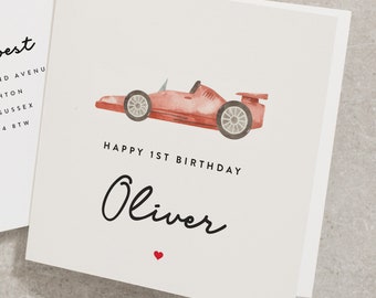 Personalised Sports Car Happy Birthday Card For Dad and Son, Red Racing Car Birthday Card, First Birthday Card BC1133