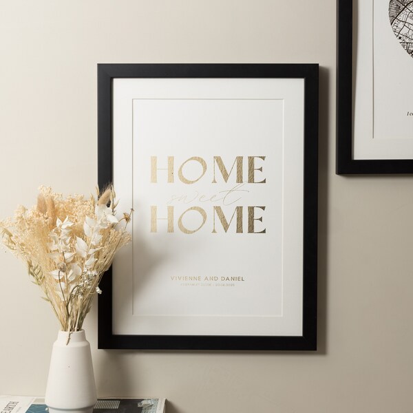 Gold Foil Personalised Wall Print, Home Sweet Home Print, New Home Gift, Framed Home Print, Framed Home Quote, Framed House Warming Gift