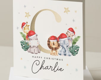 Happy 1st Christmas Card, Personalised Boy Christmas Card, First Christmas Card with Cute Christmas Animal, Baby Girl 1st Christmas Card